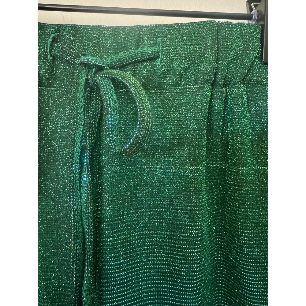 NWT Emerald Green Glitter Jogger Pants Elastic Waist Sparkle XL - Picture 3 of 12